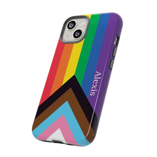 custom LGBTQ progress pride flag phone case, tilt