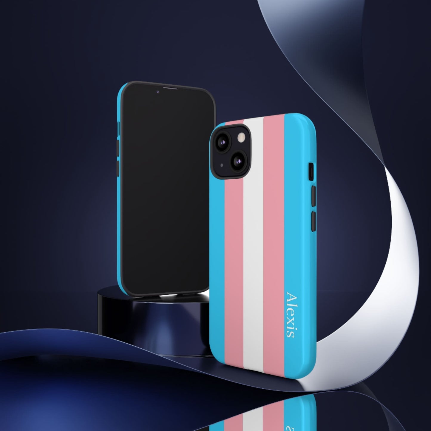 personalised transgender flag phone case, tilt