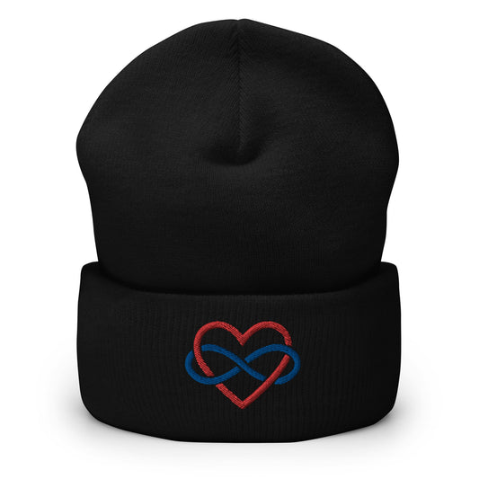 polyamory beanie, embroidered polyamorous hat, black