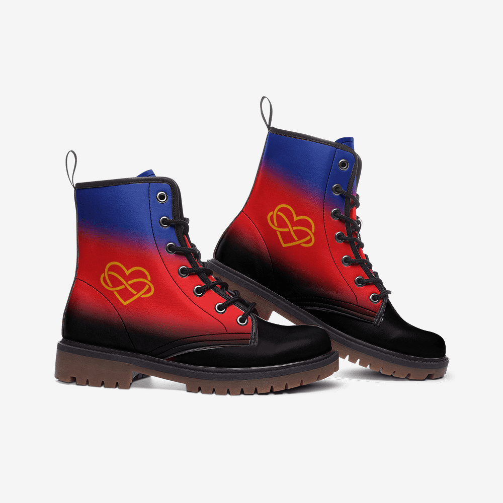 polyamory shoes, polyam pride combat boots, side