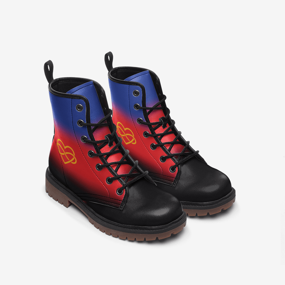 polyamory shoes, polyam pride combat boots, front