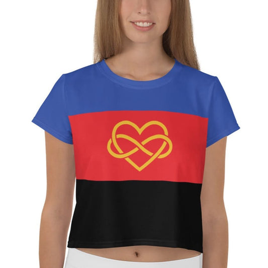 polyamory crop top, model 1 front