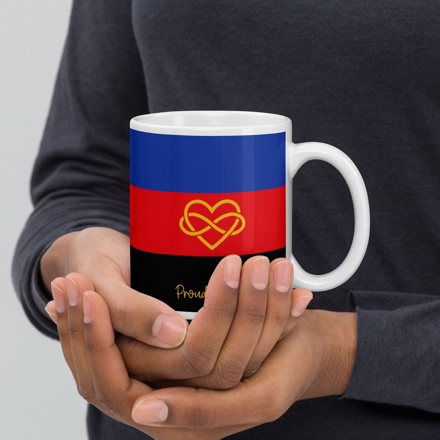 polyamory coffee mug in hands