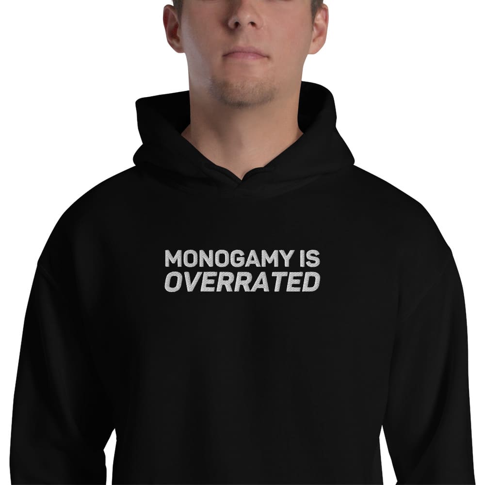 polyamory hoodie, statement polyamorous pride embroidered hooded sweatshirt, model 2