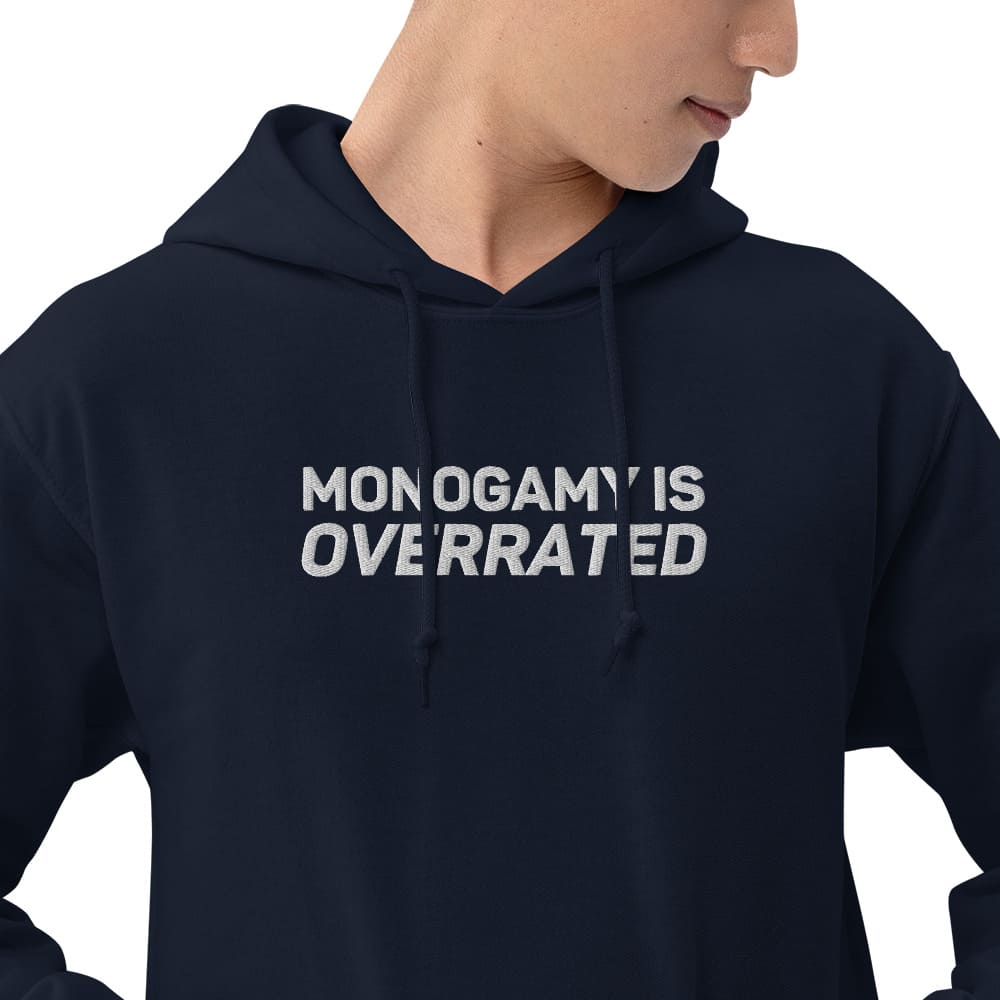 polyamory hoodie, statement polyamorous pride embroidered hooded sweatshirt, model 3