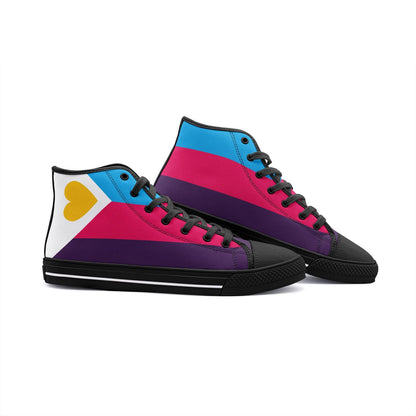 polyamory shoes, polyam pride flag sneakers, black