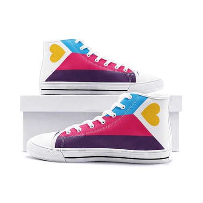 polyamory shoes, polyam pride flag sneakers, white