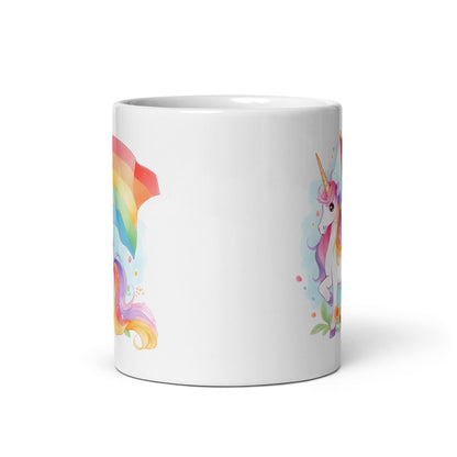 LGBTQ mug, cute rainbow unicorn coffee or tea cup middle