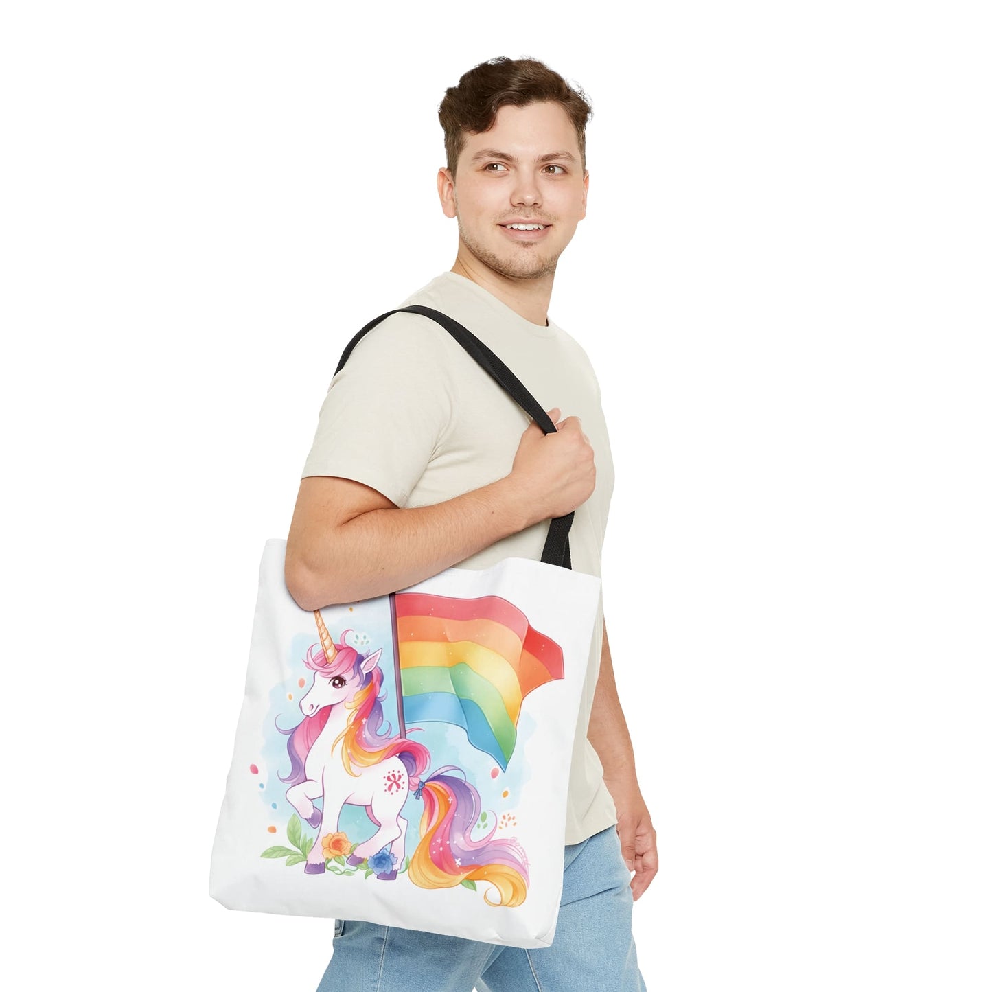 LGBTQ tote bag, cute rainbow unicorn bag, large