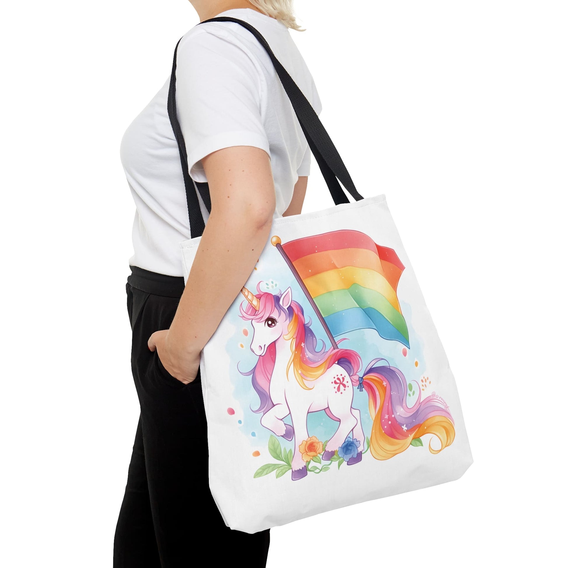 LGBTQ tote bag, cute rainbow unicorn bag, large