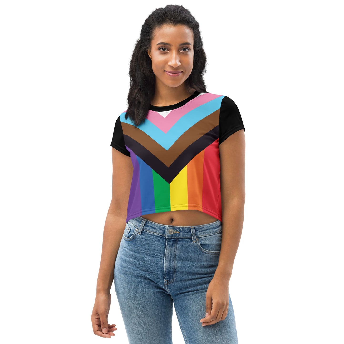 LGBT progress pride crop top, model 2