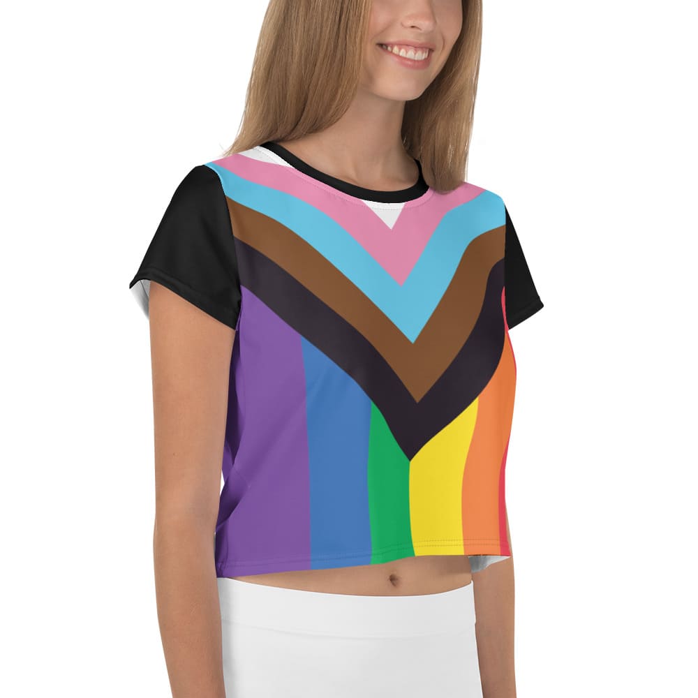LGBT progress pride crop top, model 1 right