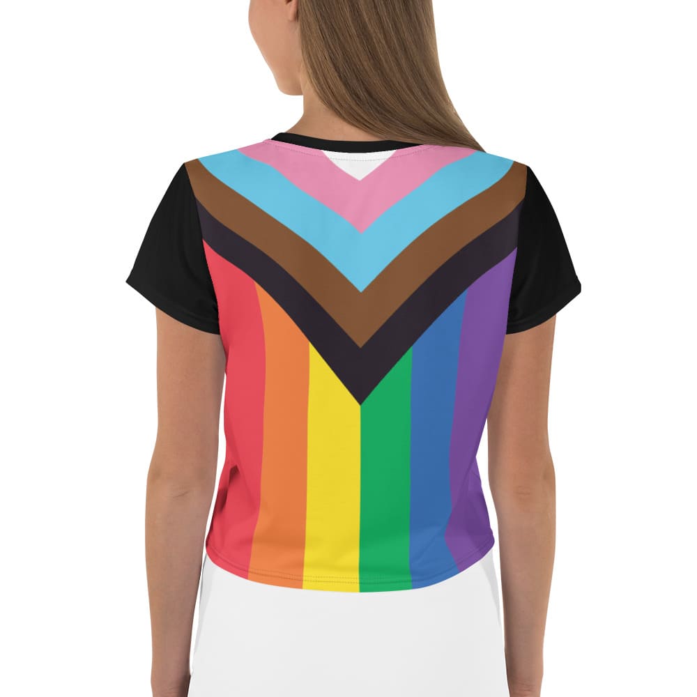 LGBT progress pride crop top, model 1 back