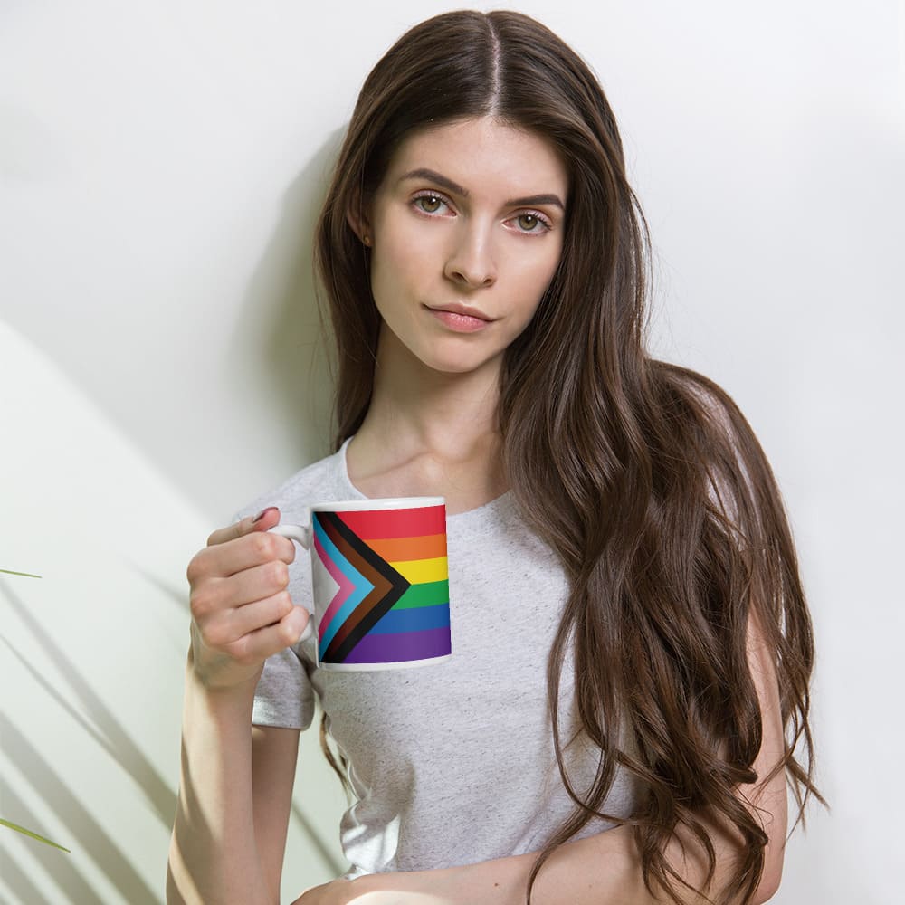 progress pride coffee mug, model