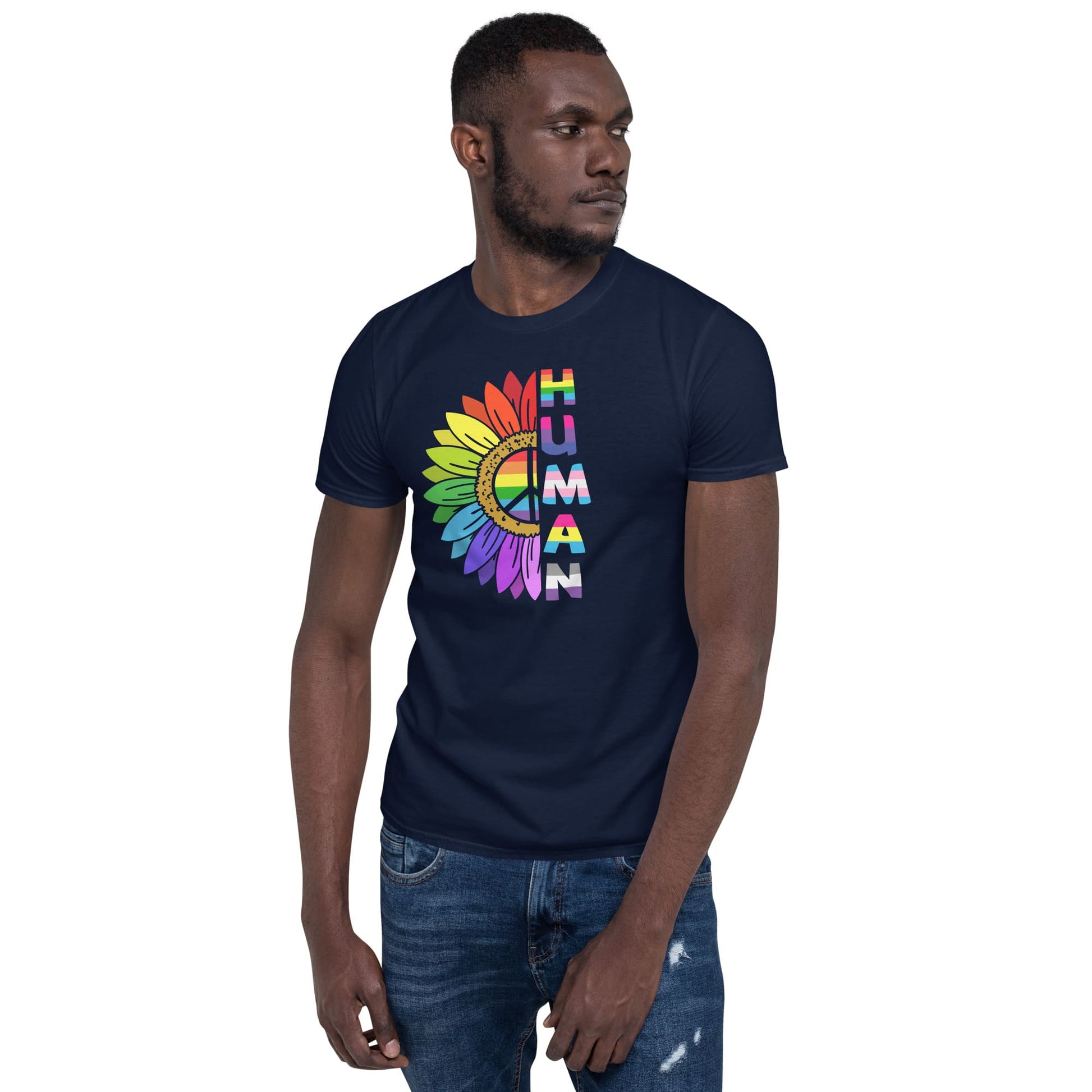 proud human LGBTQ shirt, model 2