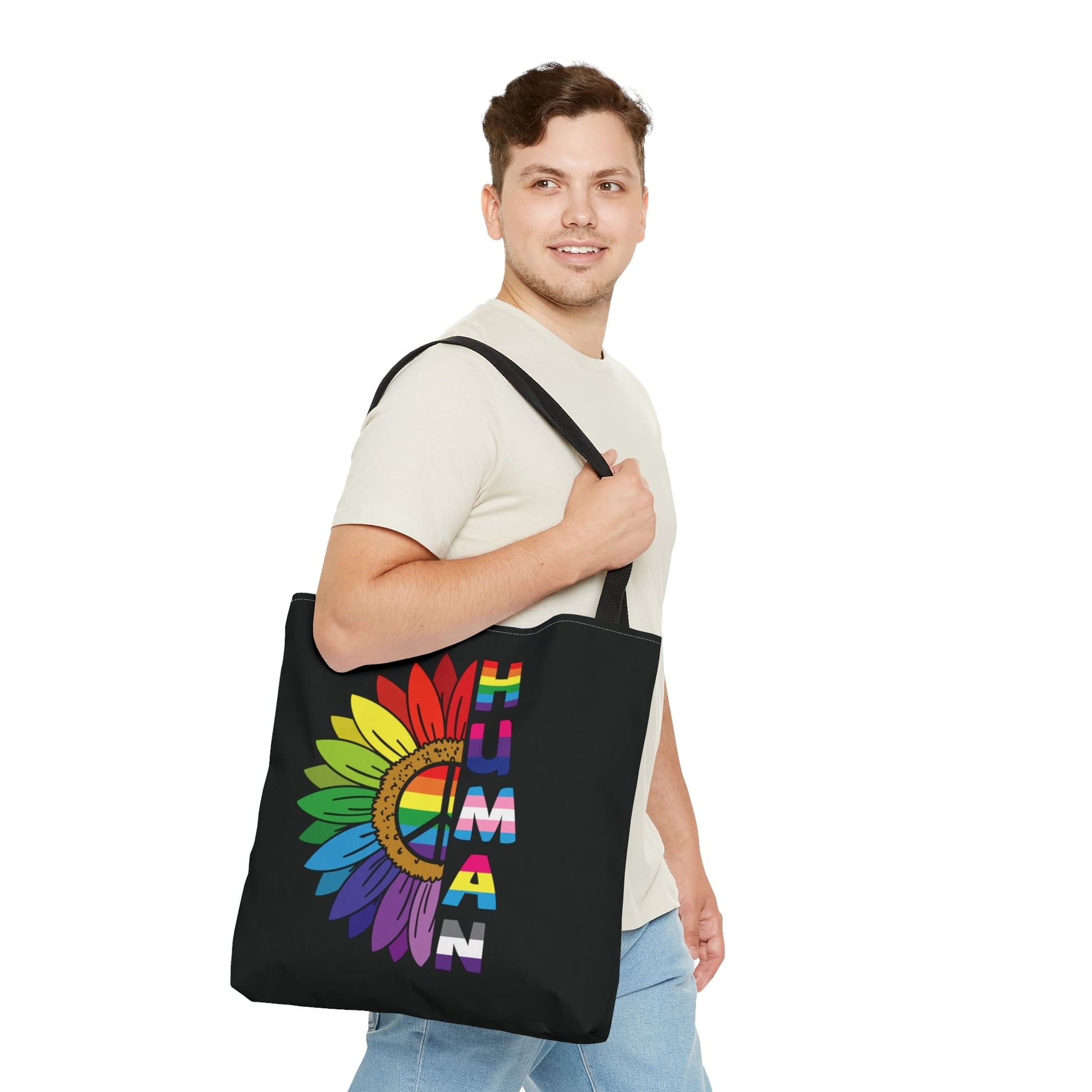 proud human LGBTQ pride tote bag, large