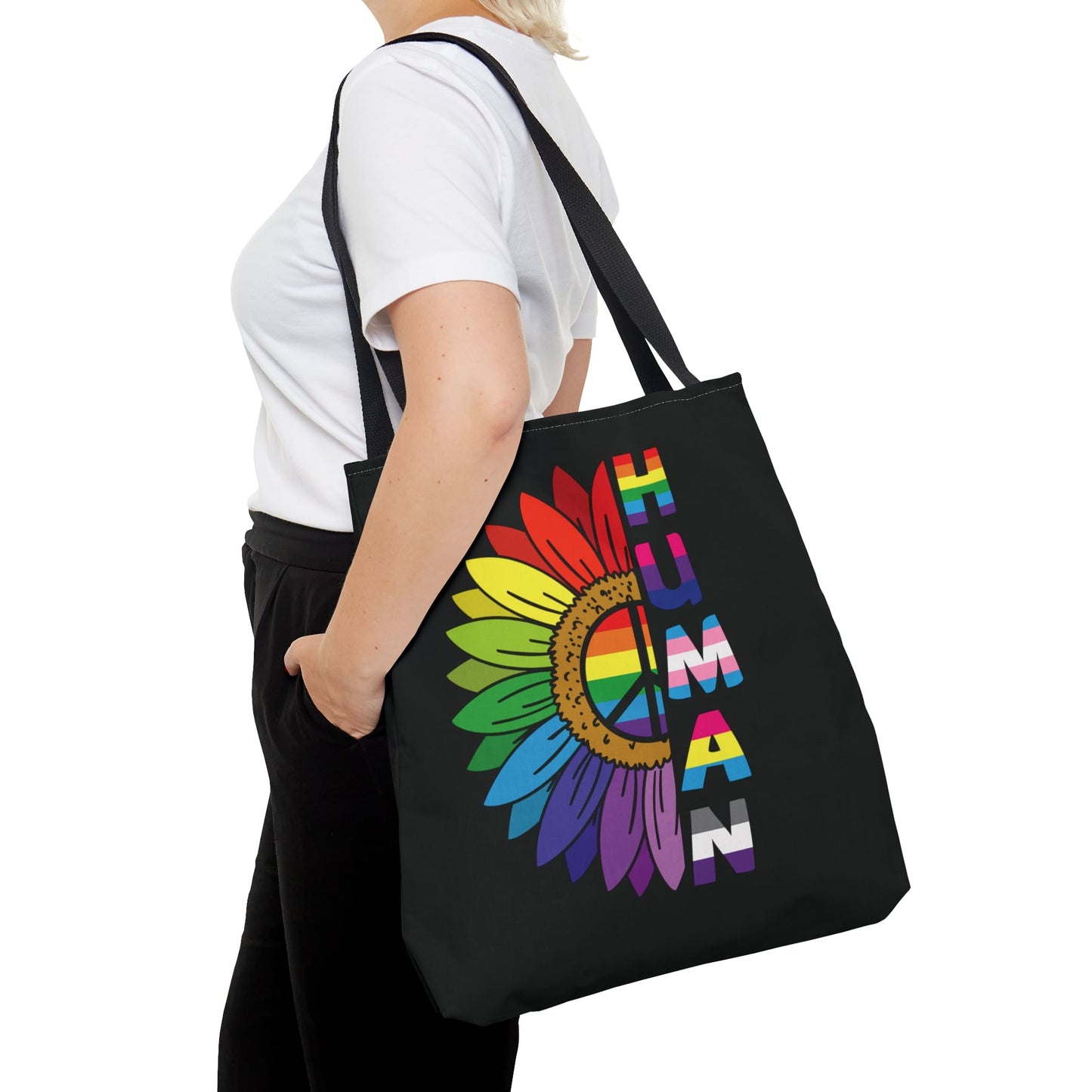 proud human LGBTQ pride tote bag, large