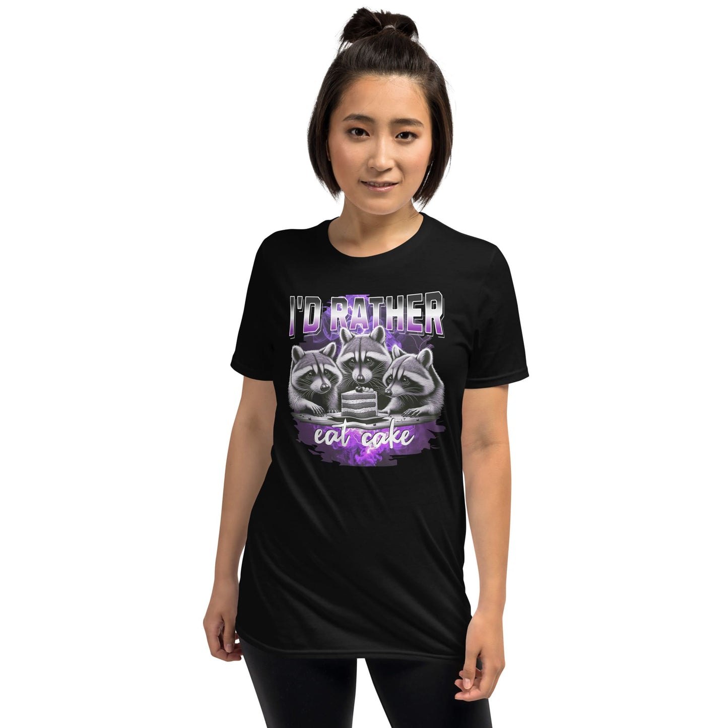 Person wearing a black asexual t-shirt with a y2k bootleg asexual design