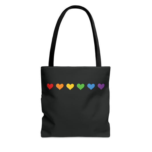 Rainbow LGBT hearts pride tote bag