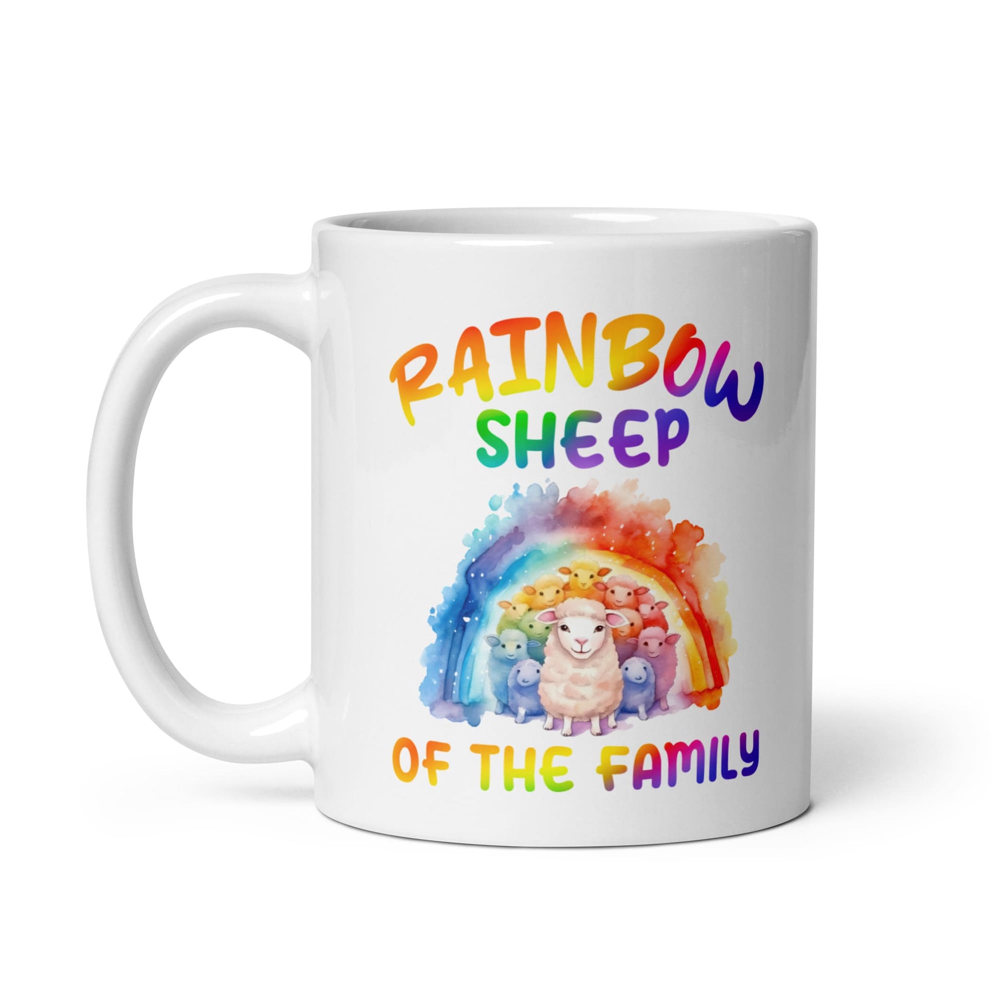LGBTQ pride mug, rainbow sheep of the family coffee or tea cup left