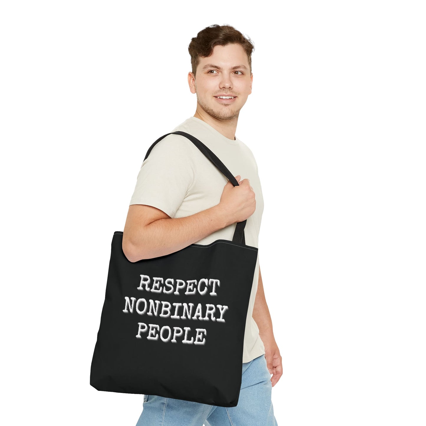 nonbinary tote bag, respect enby people bag, large