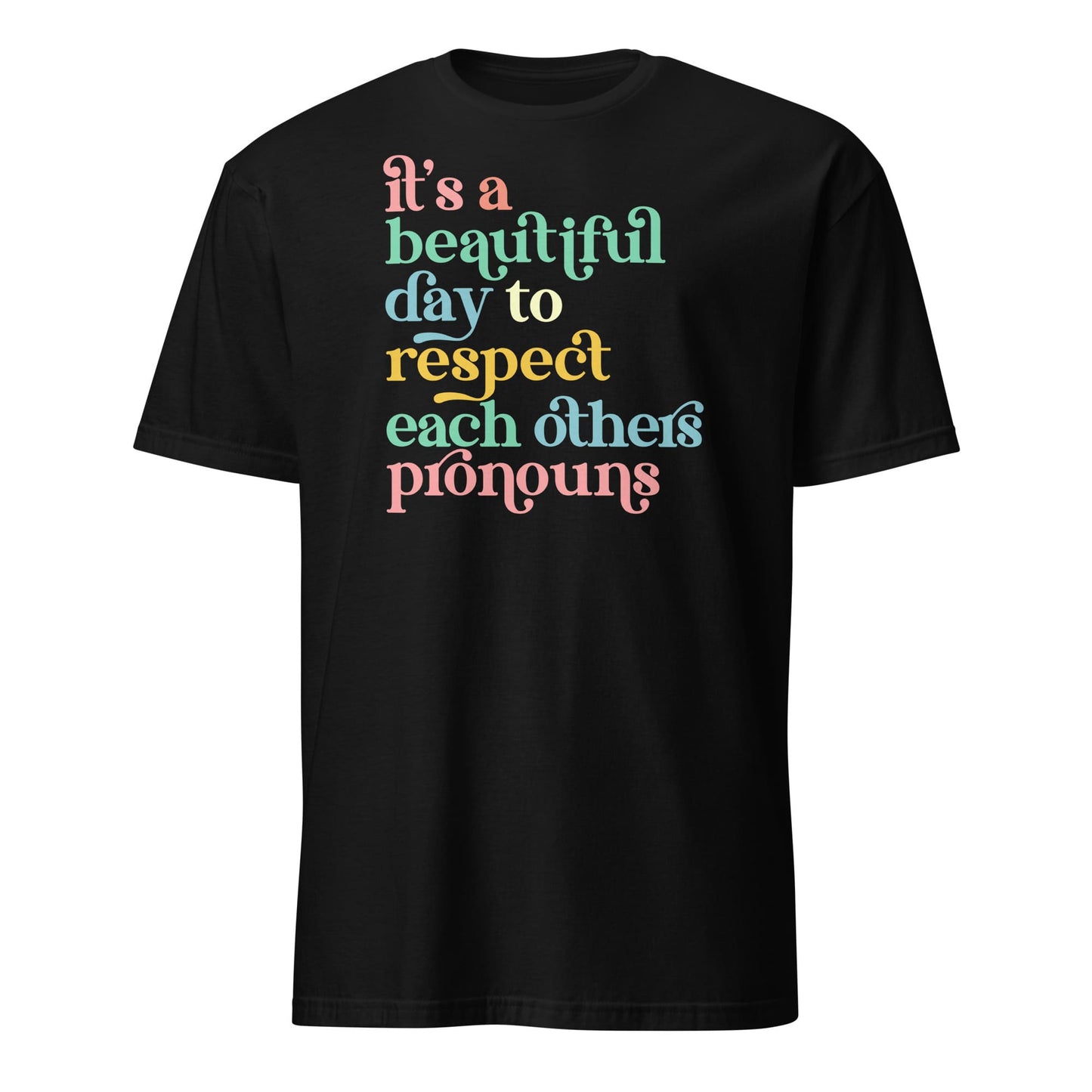 non binary shirt, respect pronouns tee, black