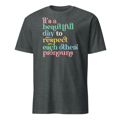 non binary shirt, respect pronouns tee, grey