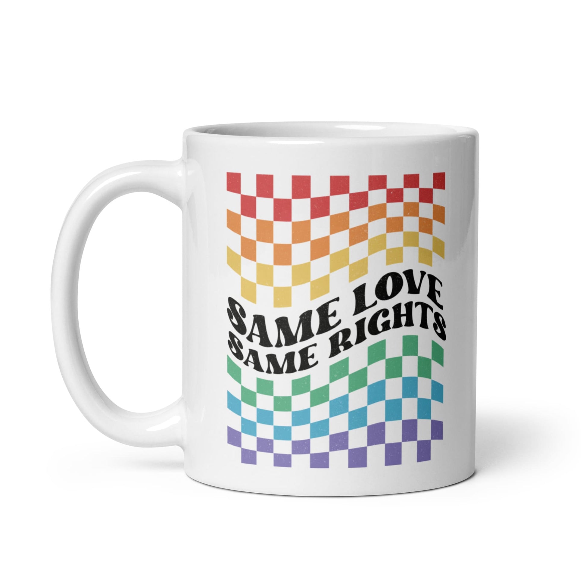 LGBTQ mug, same love same rights pride coffee or tea cup left