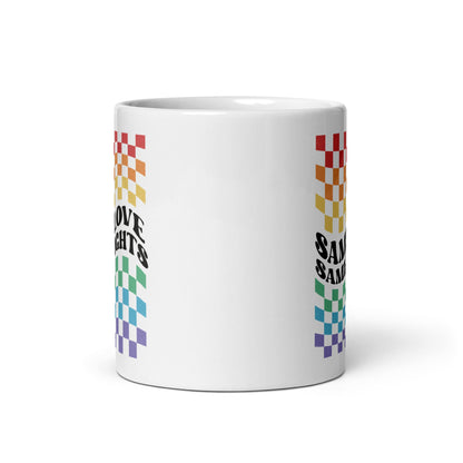 LGBTQ mug, same love same rights pride coffee or tea cup middle