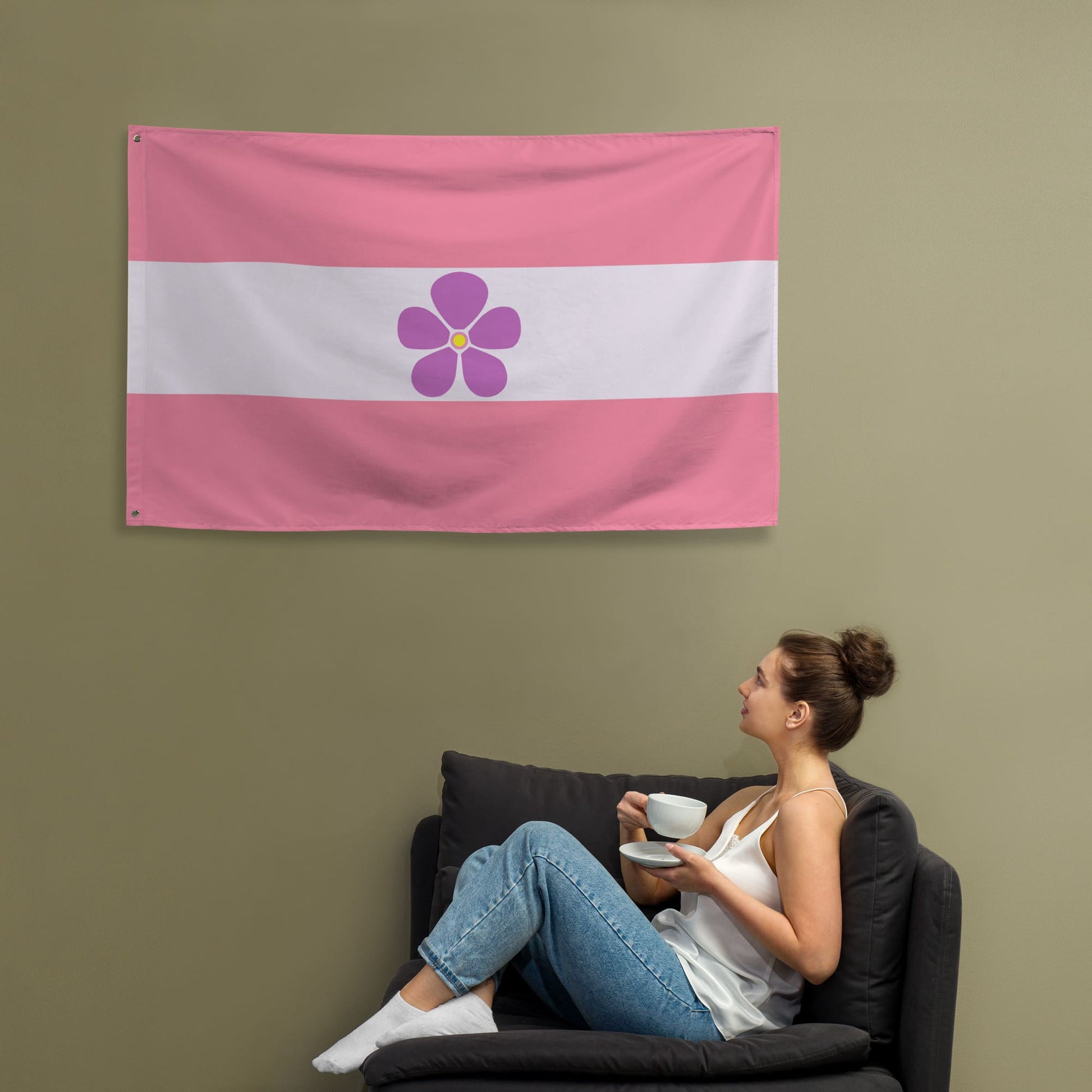 Sapphic flag wall tapestry, with model