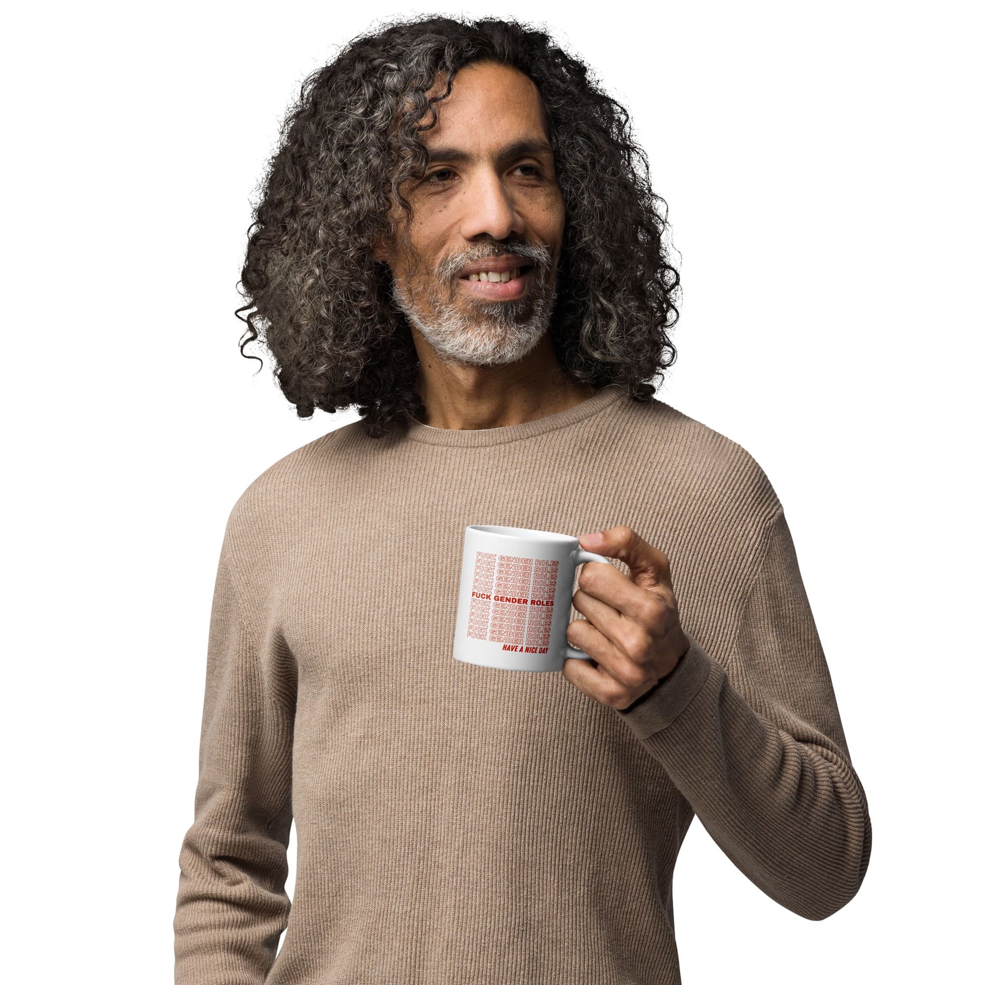 non binary mug, enby pride coffee or tea cup, model