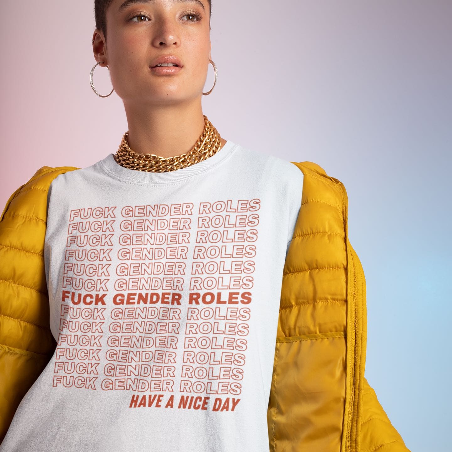 nonbinary shirt, fuck gender roles non cisgender quote, in use
