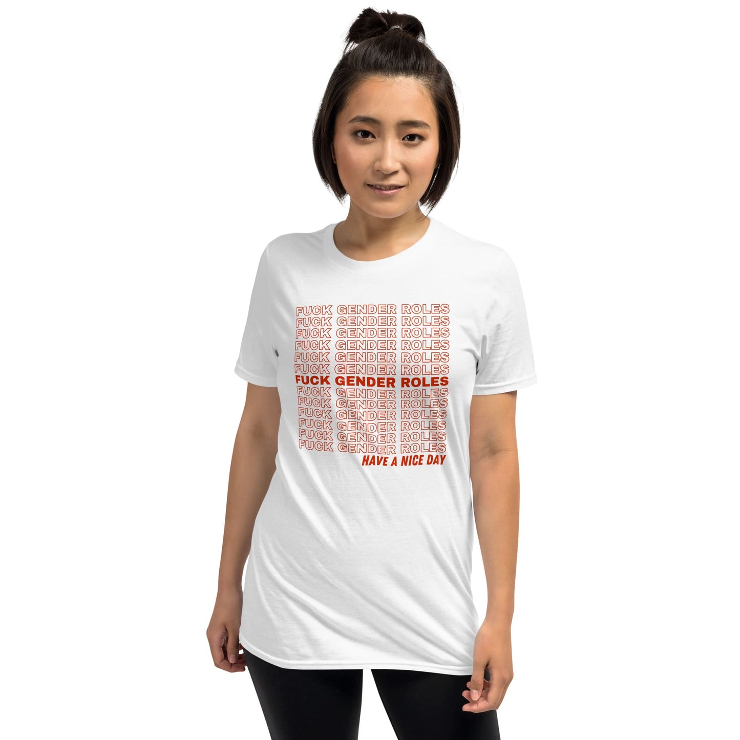nonbinary shirt, fuck gender roles non cisgender quote, asian model