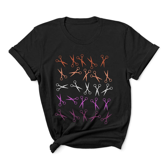 lesbian shirt, funny scissors in sunset flag colors, main