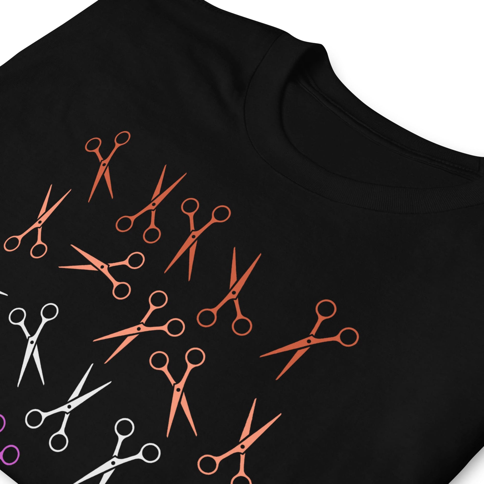 lesbian shirt, funny scissors in sunset flag colors, zoom