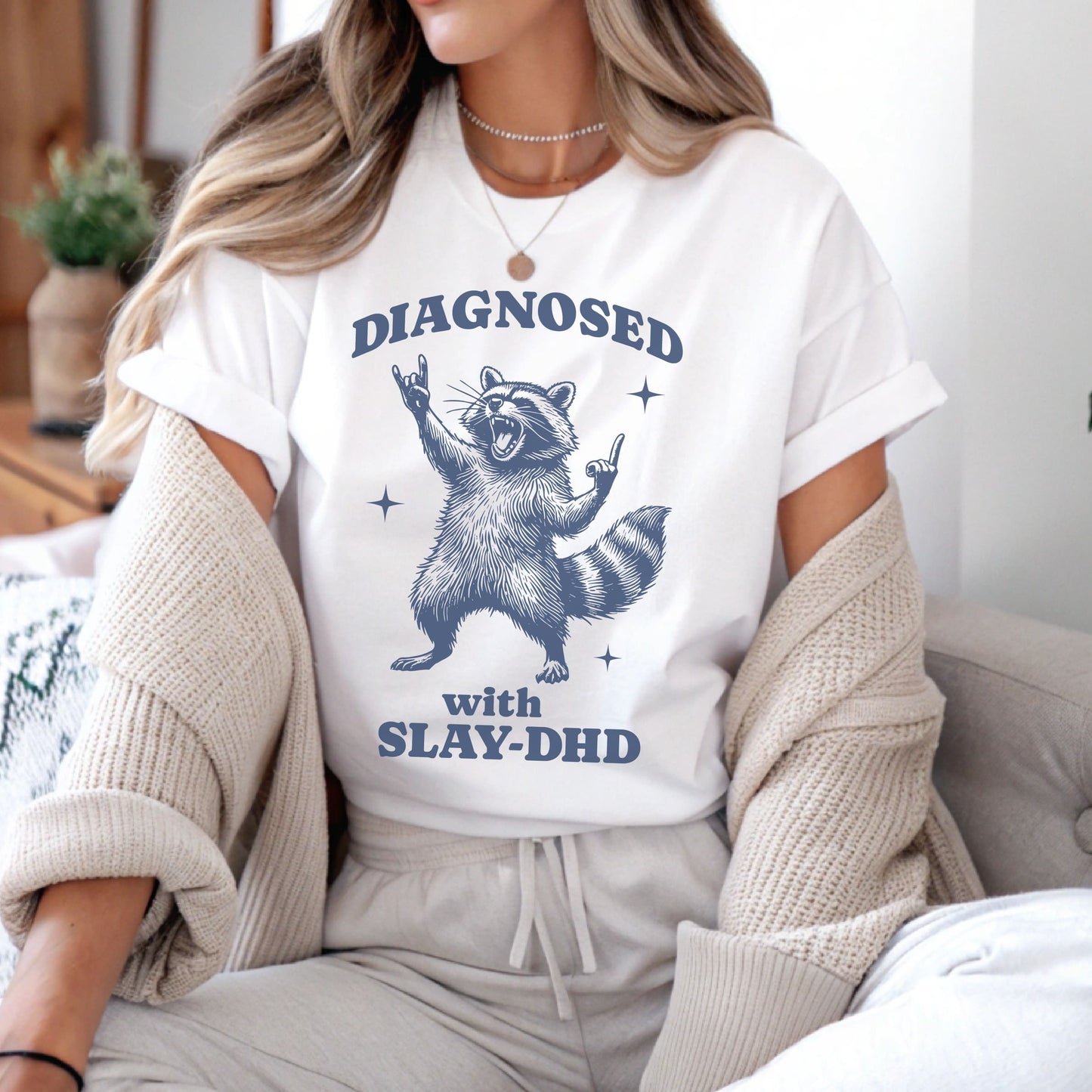 woman wearing shirt: Funny ADHD Shirt, Unhinged Raccoon Tee, Dumb Y2K meme Neurodivergent T-Shirt, Neurospicy Gift For AuDHD, Mental Health Awareness