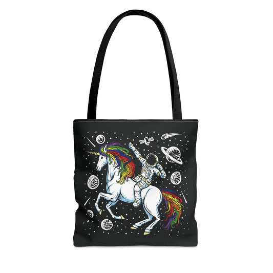 LGBTQ tote bag, astronaut in space riding unicorn LGBT pride bag
