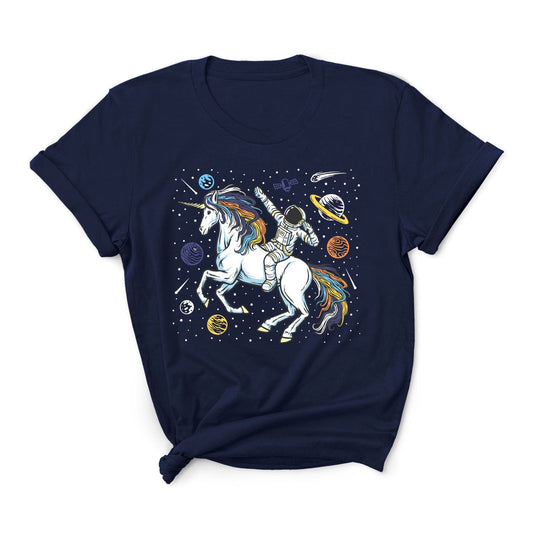 aroace shirt, funny astronaut riding unicorn in space in subtle aro ace pride colors, main