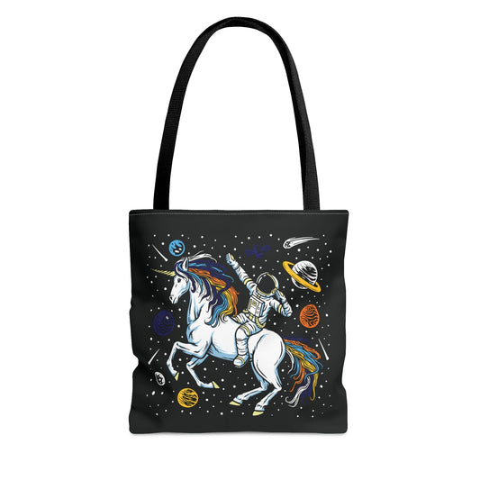 aroace tote bag, astronaut in space riding unicorn aro ace pride