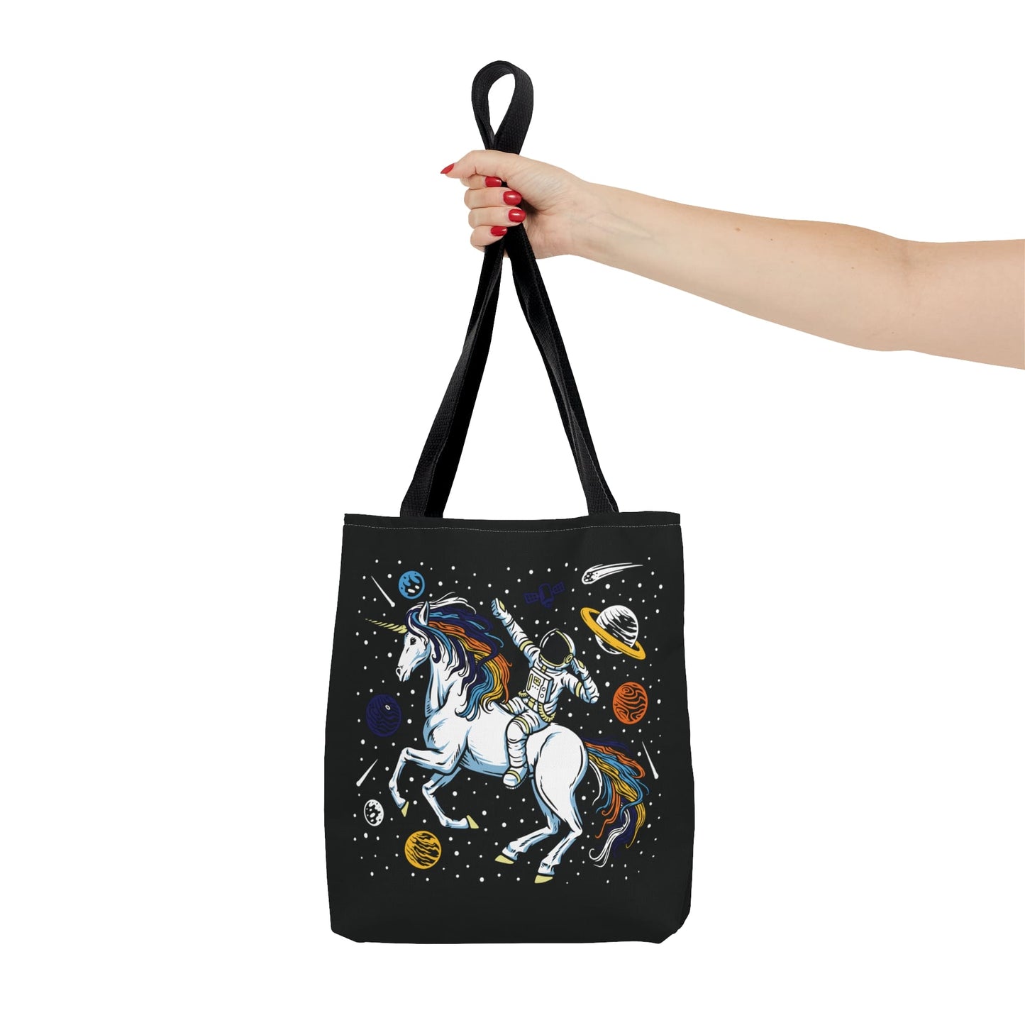 aroace tote bag, astronaut in space riding unicorn aro ace pride, small