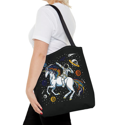 aroace tote bag, astronaut in space riding unicorn aro ace pride, medium
