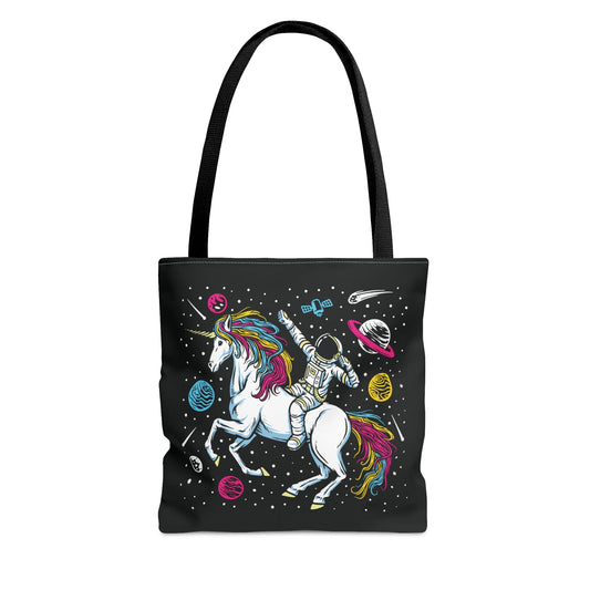 pansexual tote bag, astronaut in space riding unicorn pan pride bag