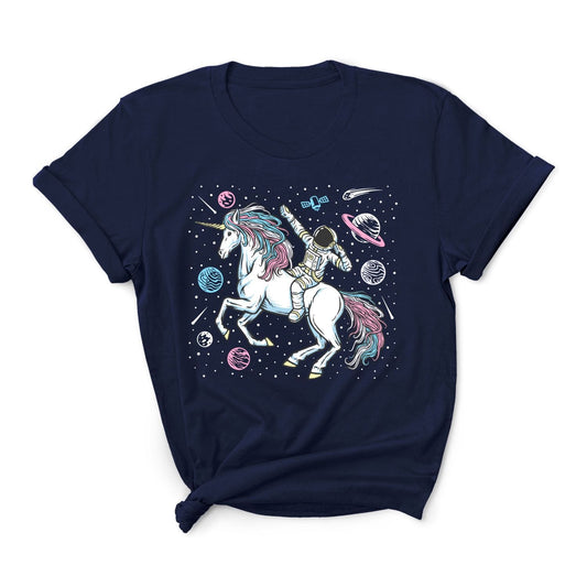 transgender shirt, funny astronaut riding unicorn in space in subtle trans pride colors, main