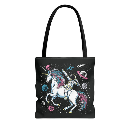 transgender tote bag, astronaut in space riding unicorn trans pride bag