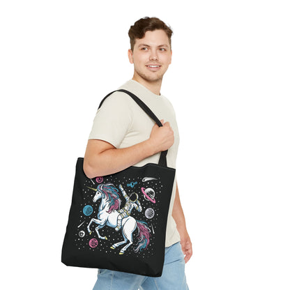 transgender tote bag, astronaut in space riding unicorn trans pride bag, large