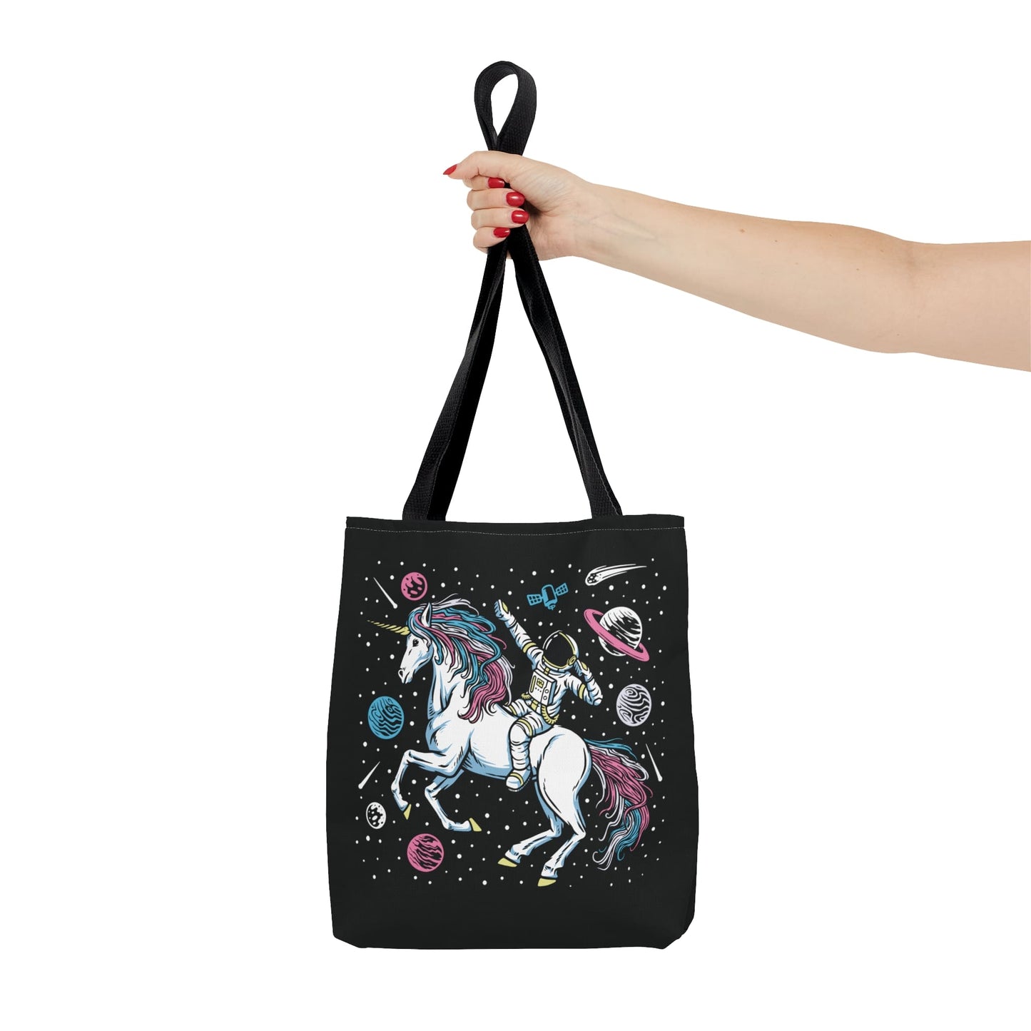 transgender tote bag, astronaut in space riding unicorn trans pride bag, small