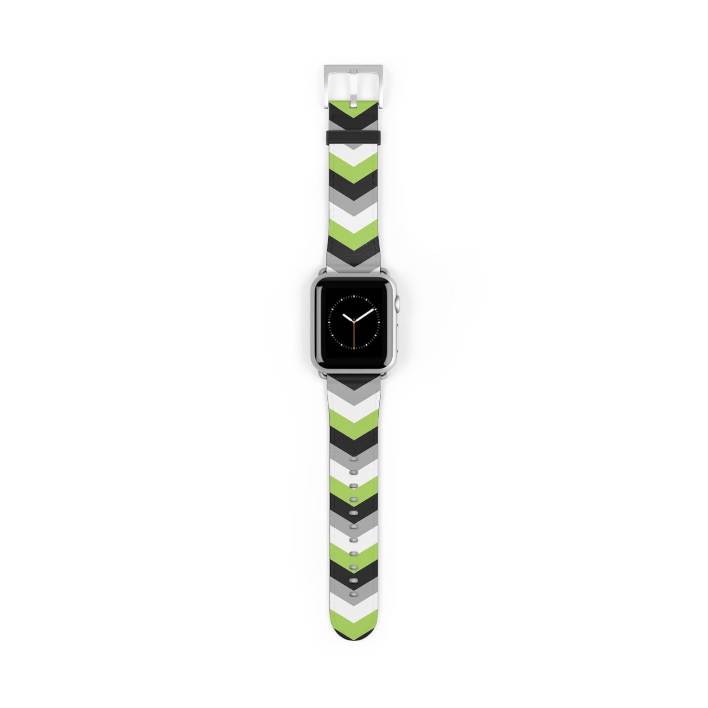 agender apple watch band, discreet chevron pattern, silver