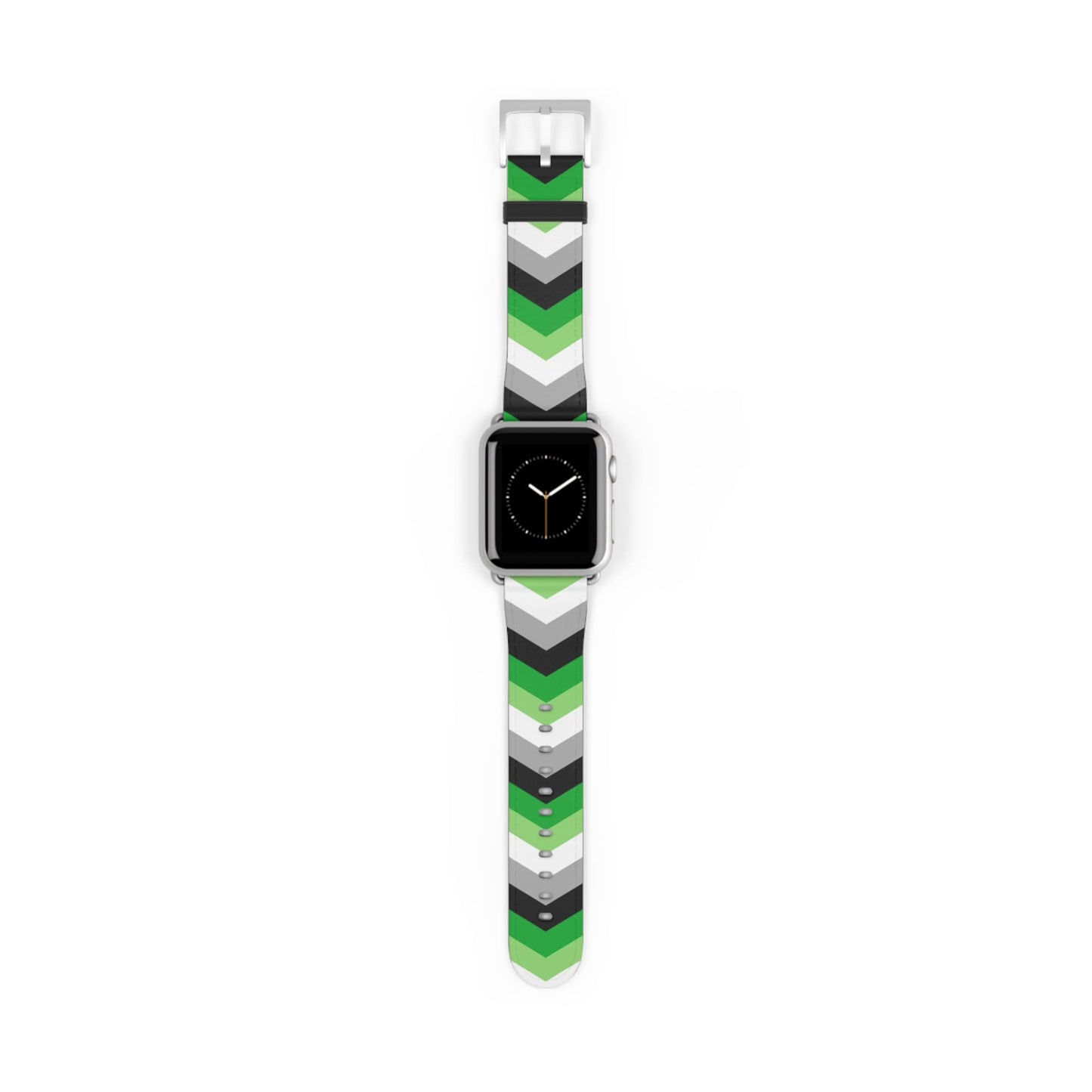 aromantic apple watch band, discreet chevron pattern, silver