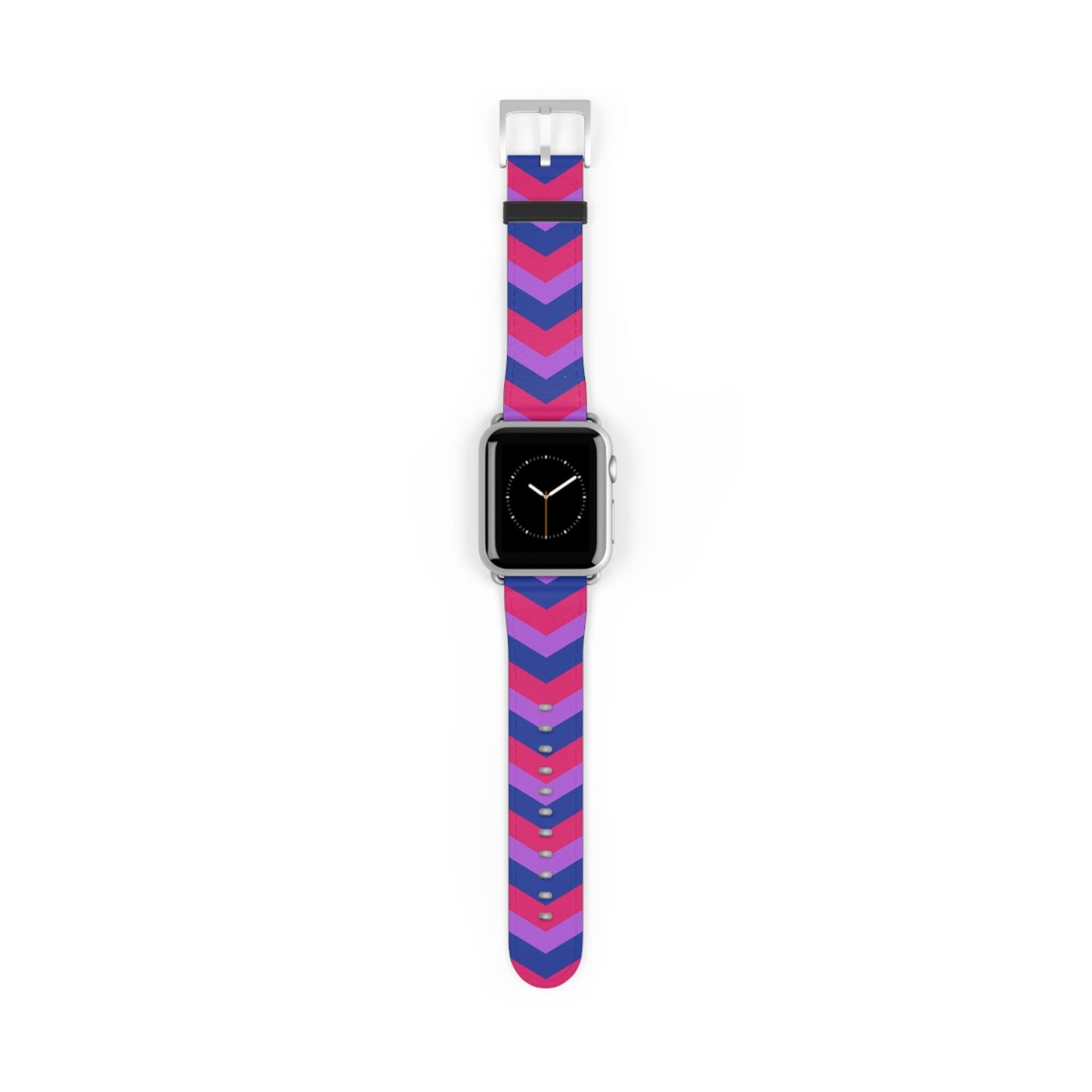 bisexual apple watch band, discreet chevron pattern, silver