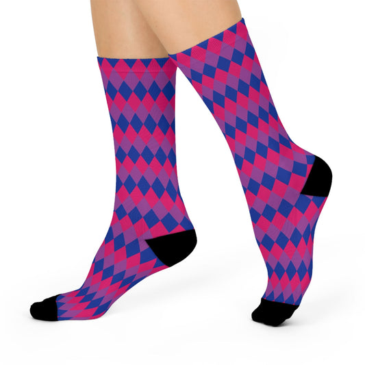 bisexual socks, discreet diamond pattern, walk